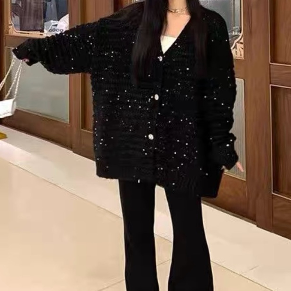 Chic Chanel style Black Sequin Cardigan